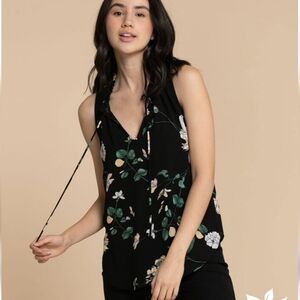 Ricki's Black Floral Blouse With Tie Neckline